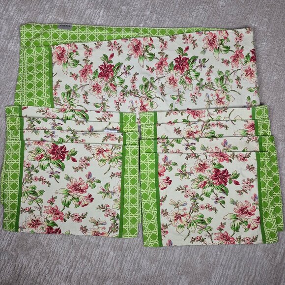 Waverly Table Runner and 8 Placemats Floral Pattern with Green Trim - Picture 6 of 16